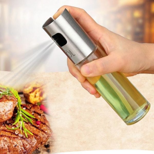 Plastic Glass Olive Pump Spray Bottle Oil Sauce Vinegar Bottle Oil Dispenser (Silver) - Image 3