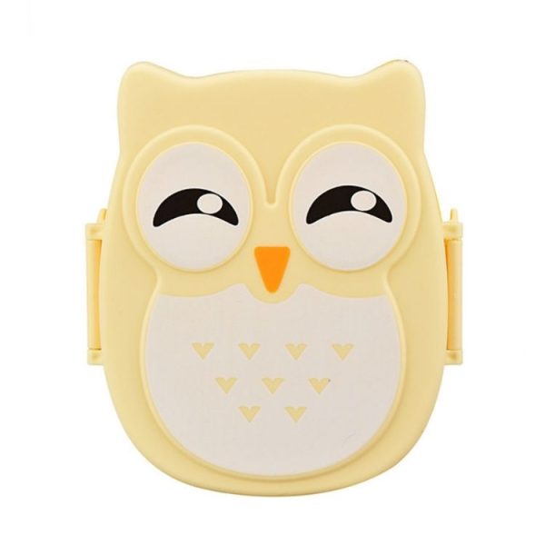 Cartoon Owl Pattern Lunch Box Food Container picnic Storage Box Portable Bento Box (Yellow)