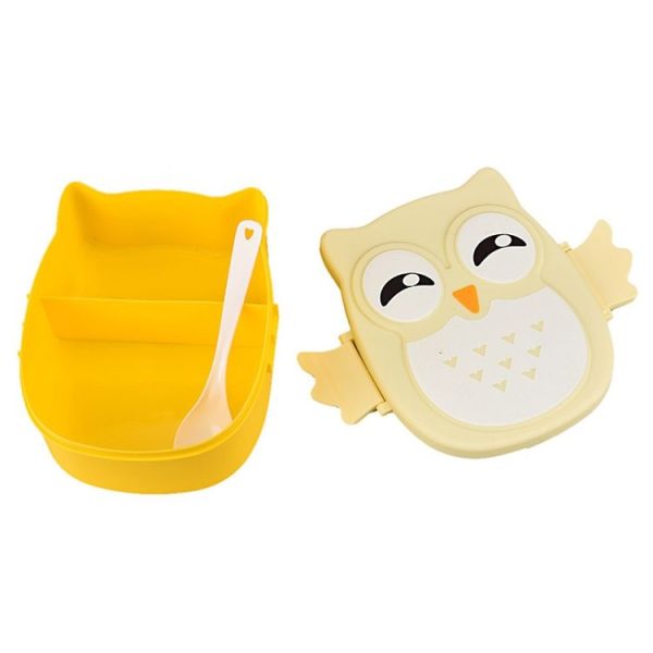 Cartoon Owl Pattern Lunch Box Food Container picnic Storage Box Portable Bento Box (Yellow) - Image 3
