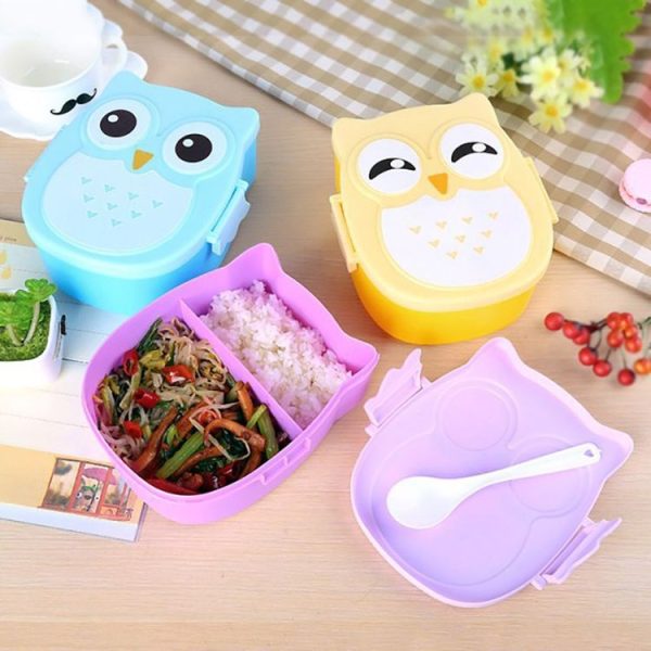 Cartoon Owl Pattern Lunch Box Food Container picnic Storage Box Portable Bento Box (Yellow) - Image 7
