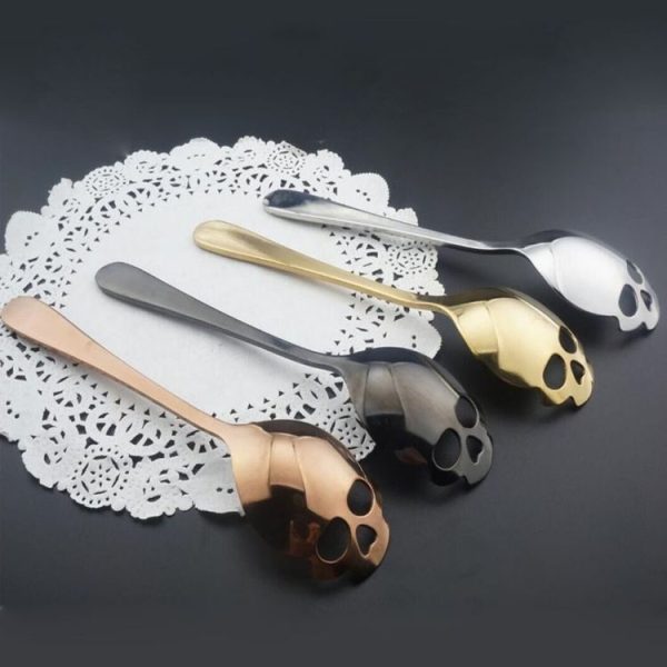 2 PCS Stainless Skull Shape Ice Cream Tea Spoons Kitchen Tools Food Drade Tea Coffee Milk Spoon Natural - Image 4