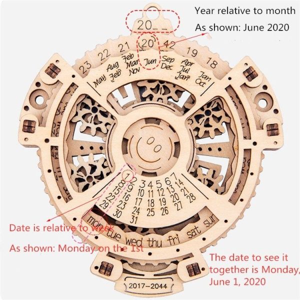Children Wooden Mechanical Gear Perpetual Calendar 3D Puzzle Model DIY Assembled Toys - Image 4