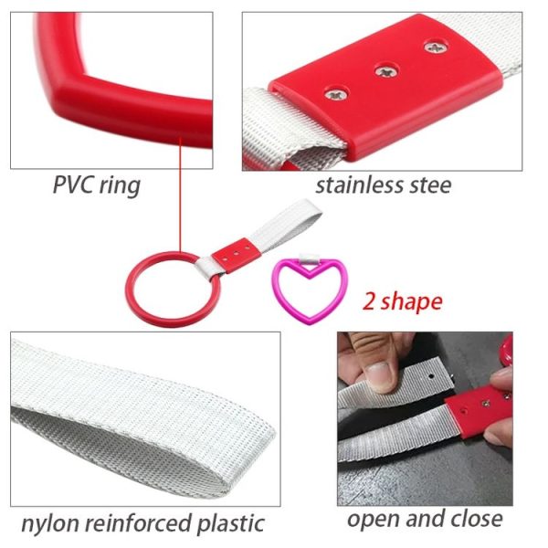 JDM Car Static Belt Decorative Warning Hanging Ring Rear Bumper Warning Ring Car Safety Hand Ring (Heart-Shaped Blue) - Image 6