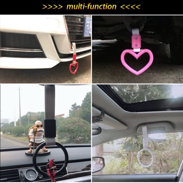 JDM Car Static Belt Decorative Warning Hanging Ring Rear Bumper Warning Ring Car Safety Hand Ring (Heart-Shaped Blue) - Image 9