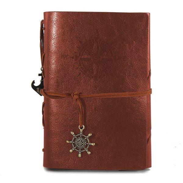 Spiral Notebook Diary Notepad Vintage Pirate Anchors PU Leather Stationery Gift Traveler Journal, Paper Size: S (brown)