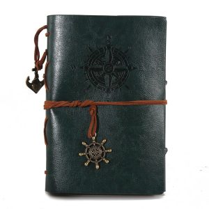 Spiral Notebook Diary Notepad Vintage Pirate Anchors PU Leather Stationery Gift Traveler Journal, Paper Size: L (Green)