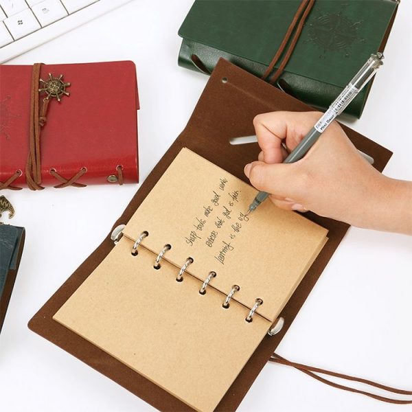 Spiral Notebook Diary Notepad Vintage Pirate Anchors PU Leather Stationery Gift Traveler Journal, Paper Size: L (Green) - Image 9