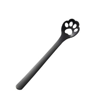 Stainless Steel Creative Cat Claw Coffee Spoon Dessert Cake Spoon, Style: Hollow Cat Claw Spoon, Color: Black