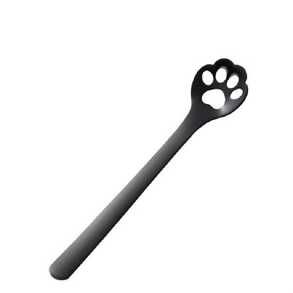 Stainless Steel Creative Cat Claw Coffee Spoon Dessert Cake Spoon, Style: Hollow Cat Claw Spoon, Color: Black - Image 2