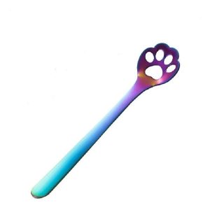 Stainless Steel Creative Cat Claw Coffee Spoon Dessert Cake Spoon, Style: Hollow Cat Claw Spoon, Color: Colorful