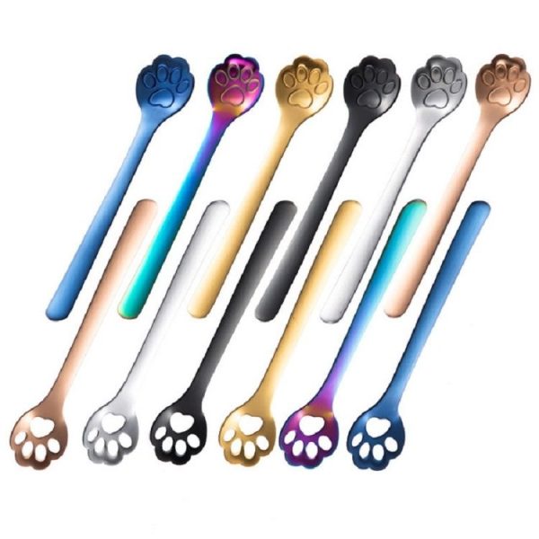 Stainless Steel Creative Cat Claw Coffee Spoon Dessert Cake Spoon, Style: Hollow Cat Claw Spoon, Color: Colorful - Image 3