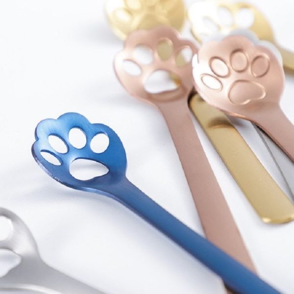 Stainless Steel Creative Cat Claw Coffee Spoon Dessert Cake Spoon, Style: Hollow Cat Claw Spoon, Color: Colorful - Image 4