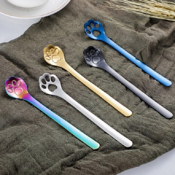 Stainless Steel Creative Cat Claw Coffee Spoon Dessert Cake Spoon, Style: Hollow Cat Claw Spoon, Color: Colorful - Image 7