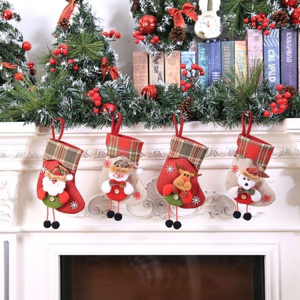 Mini Christmas Stockings Gift Bags Christmas Decorations for Home Festival Party (Little Bear Style) - Image 3