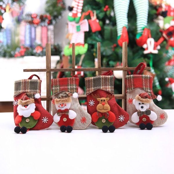 Mini Christmas Stockings Gift Bags Christmas Decorations for Home Festival Party (Little Bear Style) - Image 4