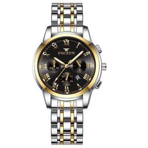 FNGEEN 4006 Ladies Quartz Watch Fashion Luminous Date Display Watch (Gold Black Surface)