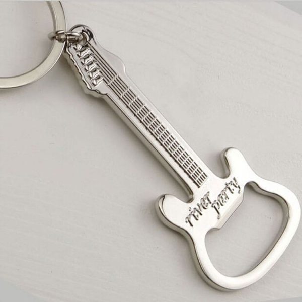 2 PCS Zinc Alloy Beer Guitar Bottle Opener Keychain Keyring Key Chain - Image 2