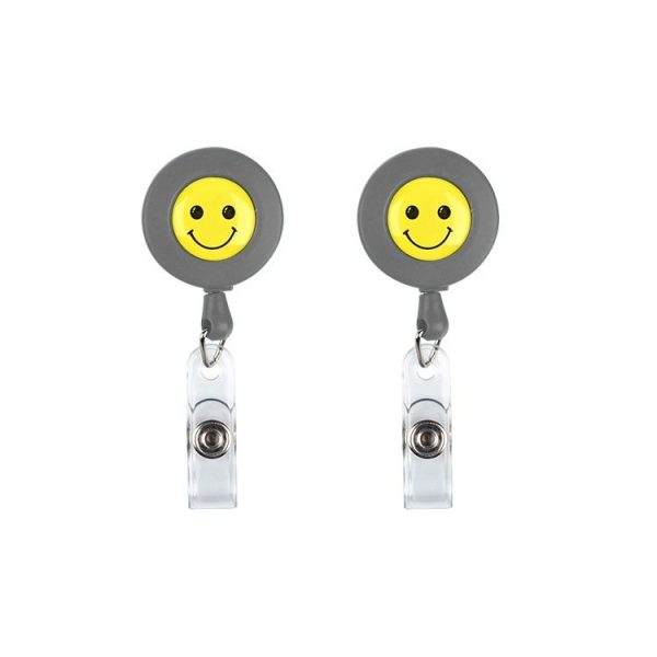 2 PCS ID Easy-to-pull Buckle Smiling Face Holder Name Tag Card Key Badge Retractable Holder Belt Clips (Gray)