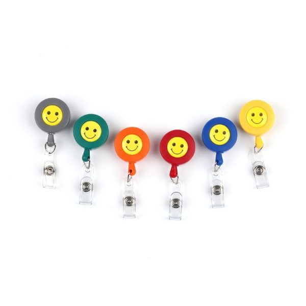 2 PCS ID Easy-to-pull Buckle Smiling Face Holder Name Tag Card Key Badge Retractable Holder Belt Clips (Gray) - Image 2