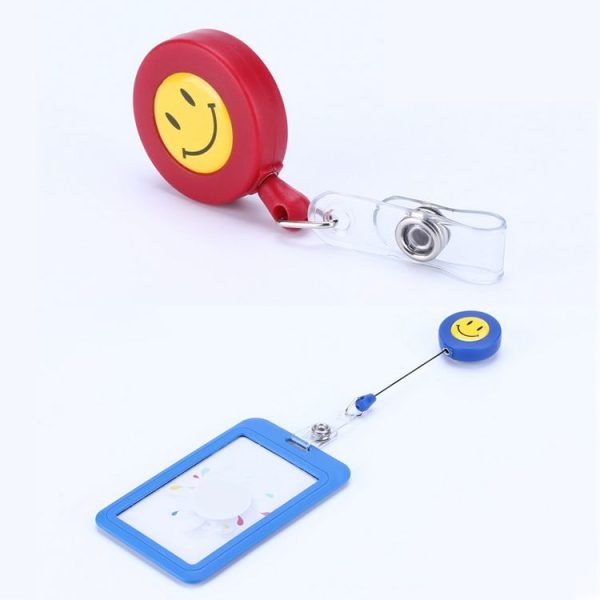2 PCS ID Easy-to-pull Buckle Smiling Face Holder Name Tag Card Key Badge Retractable Holder Belt Clips (Gray) - Image 5