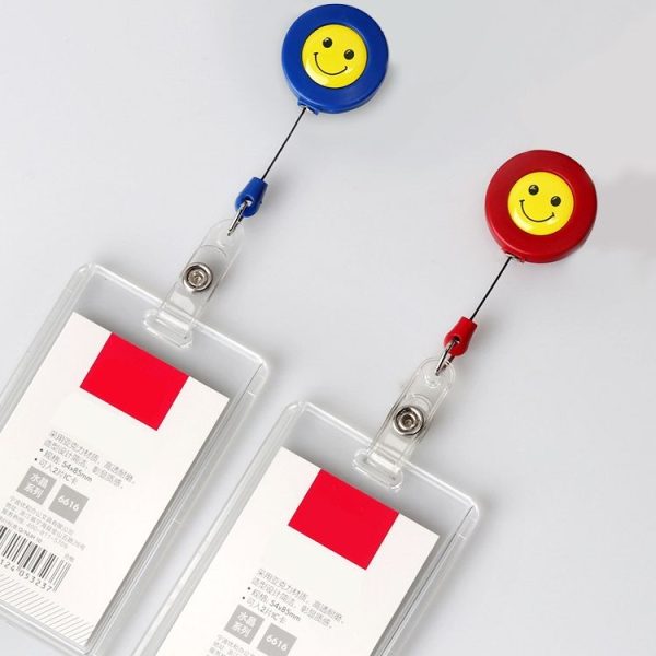 2 PCS ID Easy-to-pull Buckle Smiling Face Holder Name Tag Card Key Badge Retractable Holder Belt Clips (Gray) - Image 6