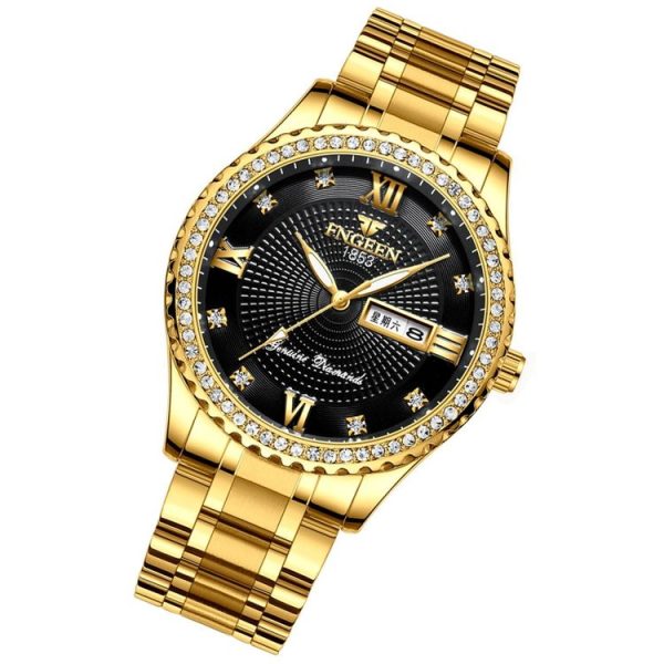FNGEEN S888 Men Local Steel Strips Watch Luminous Quartz Watch (All Gold Black Surface) - Image 2