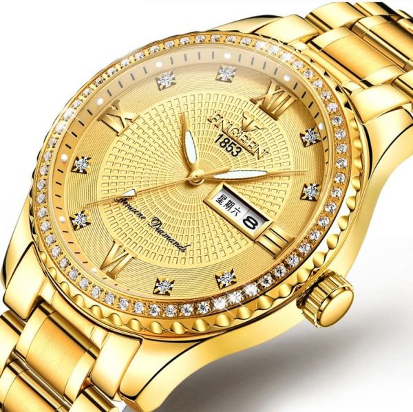 FNGEEN S888 Men Local Steel Strips Watch Luminous Quartz Watch (All Gold Black Surface) - Image 3