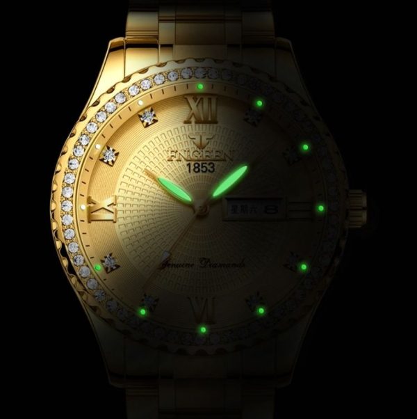 FNGEEN S888 Men Local Steel Strips Watch Luminous Quartz Watch (All Gold Black Surface) - Image 4