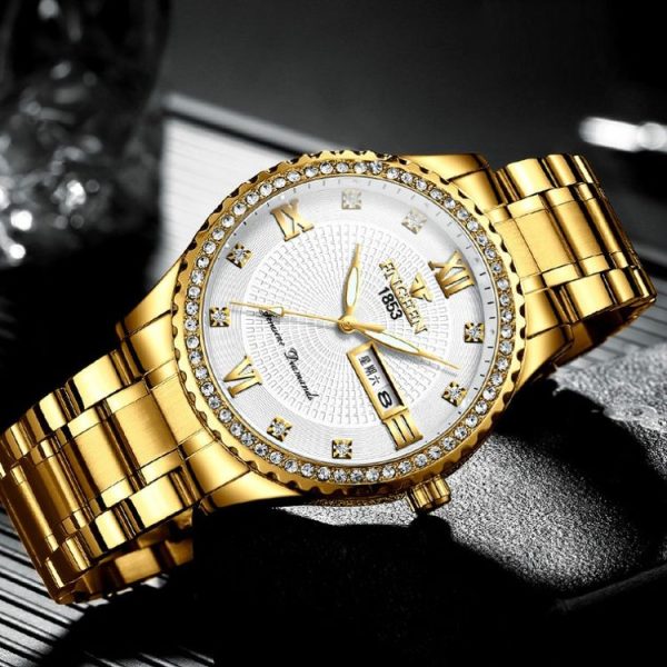 FNGEEN S888 Men Local Steel Strips Watch Luminous Quartz Watch (All Gold Black Surface) - Image 5