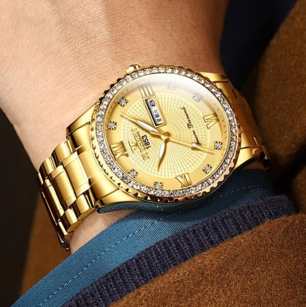 FNGEEN S888 Men Local Steel Strips Watch Luminous Quartz Watch (All Gold Black Surface) - Image 8