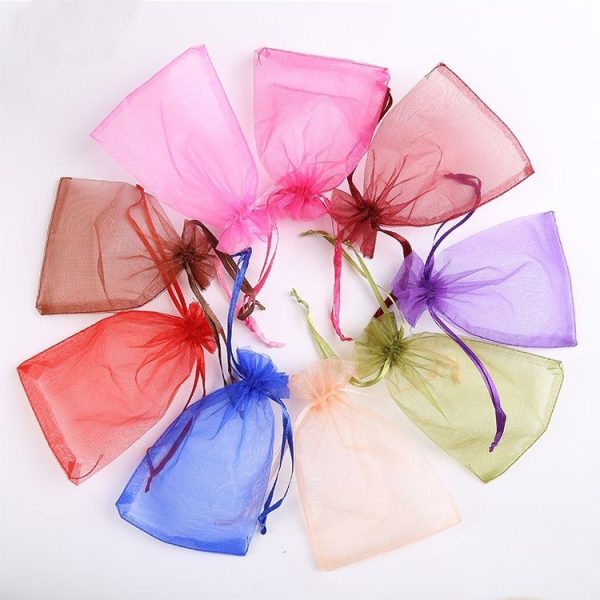 100 PCS Gift Bags Jewelry Organza Bag Wedding Birthday Party Drawable Pouches, Gift Bag Size: 7X9cm (Wine Red) - Image 5