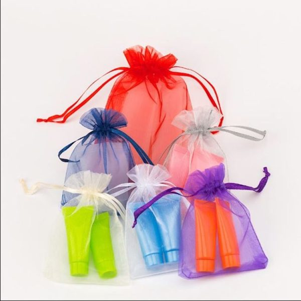 100 PCS Gift Bags Jewelry Organza Bag Wedding Birthday Party Drawable Pouches, Gift Bag Size: 7X9cm (Wine Red) - Image 7