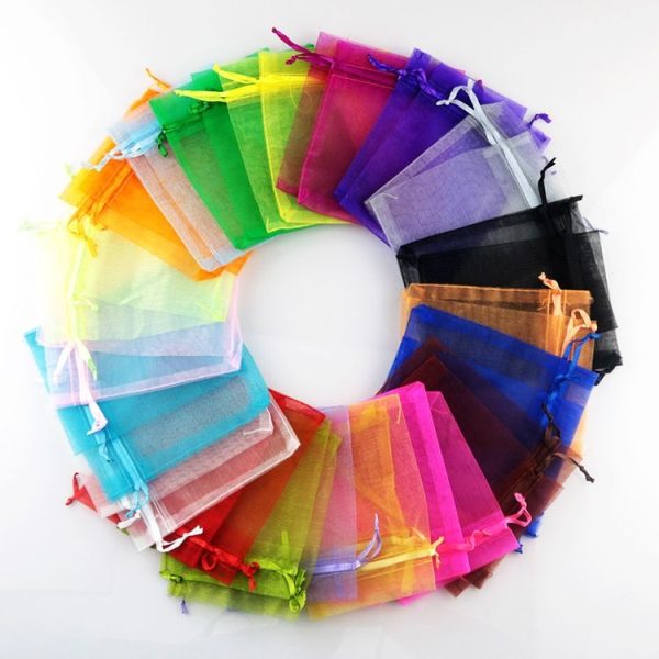 100 PCS Gift Bags Jewelry Organza Bag Wedding Birthday Party Drawable Pouches, Gift Bag Size: 7X9cm (Wine Red) - Image 9