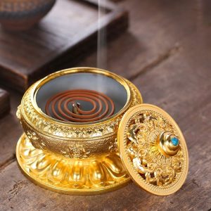 Unique Mosquito Incense Burner Mosquito Coil Holder with Metal Mesh Cover (Gold)