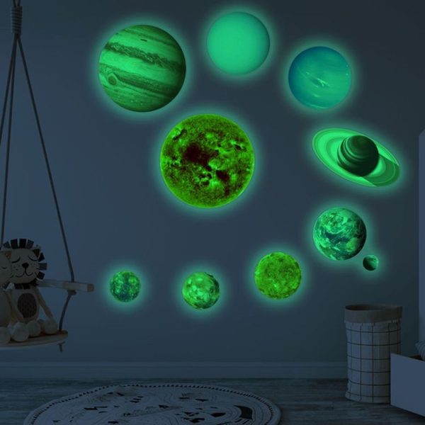 E wall Planet Solar System Fluorescent Wall Stickers Room Bedroom Luminous Wall Stickers (Small Size)