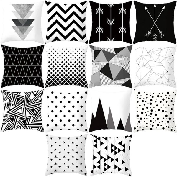 2 PCS Black and White Simple and Modern Geometric Abstract Decorative Pillowcases Polyester Throw Pillow Case (10) - Image 2