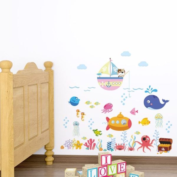Ocean Cartoon Wall Sticker Bathroom Underwater World Fish Home DIY Stickers - Image 3