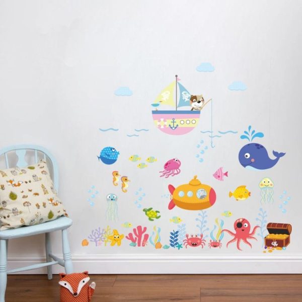 Ocean Cartoon Wall Sticker Bathroom Underwater World Fish Home DIY Stickers - Image 4
