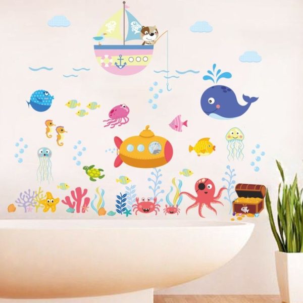 Ocean Cartoon Wall Sticker Bathroom Underwater World Fish Home DIY Stickers - Image 5