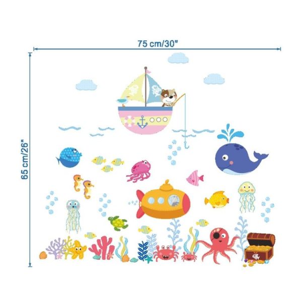 Ocean Cartoon Wall Sticker Bathroom Underwater World Fish Home DIY Stickers - Image 6