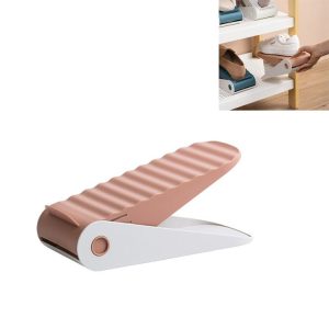 Household Adjustable Storage Dustproof Slippers Rack Shoe Cabinet Partition Layered Shoe Support Rack (Red)