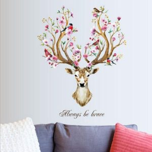 DIY Deer Head Flowers Wall stickers Art Vinyl Wall Decals Home Decor