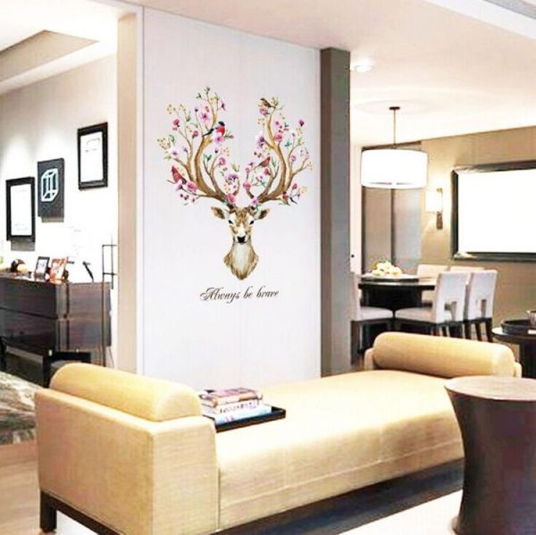 DIY Deer Head Flowers Wall stickers Art Vinyl Wall Decals Home Decor - Image 2