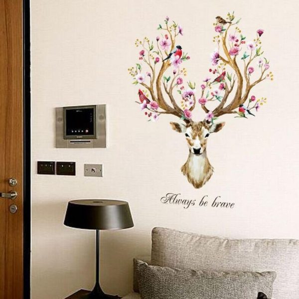 DIY Deer Head Flowers Wall stickers Art Vinyl Wall Decals Home Decor - Image 3