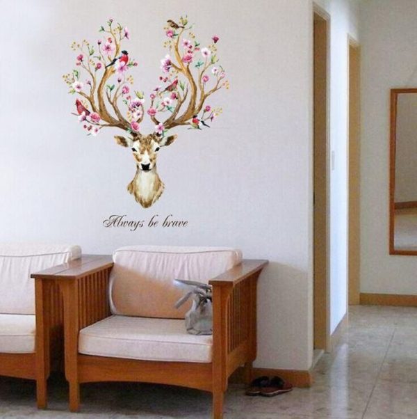 DIY Deer Head Flowers Wall stickers Art Vinyl Wall Decals Home Decor - Image 4