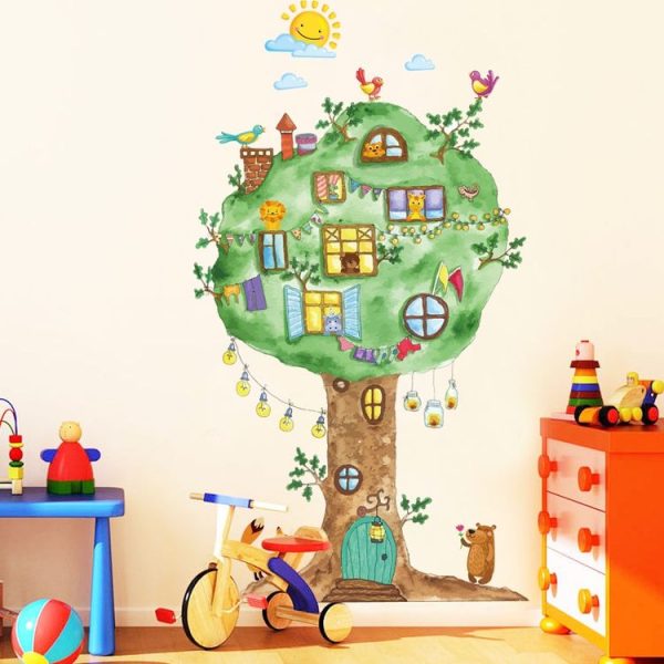 Hand-painted Color Animal Big Tree Paradise Home Decoration Wall Sticker