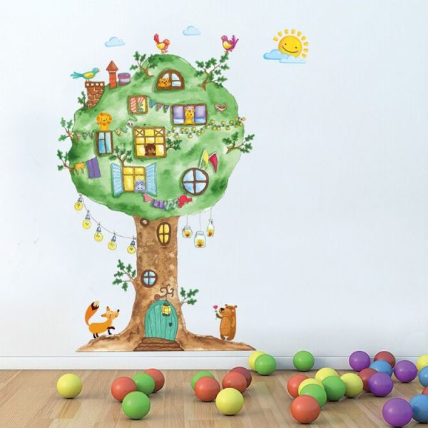 Hand-painted Color Animal Big Tree Paradise Home Decoration Wall Sticker - Image 2
