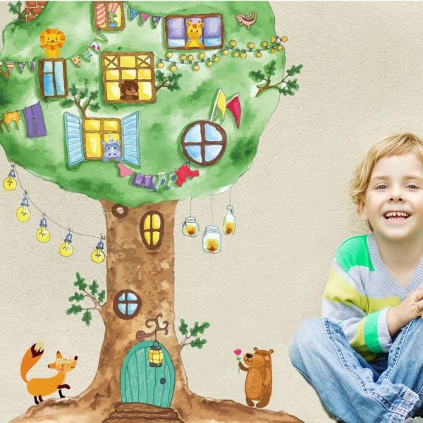 Hand-painted Color Animal Big Tree Paradise Home Decoration Wall Sticker - Image 3