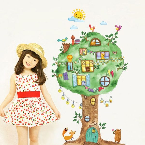 Hand-painted Color Animal Big Tree Paradise Home Decoration Wall Sticker - Image 4