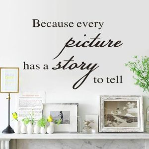 2 PCS Because Every Picture Has a Story to Tell English Letters Removable PVC Wall Stickers DIY Home Decor